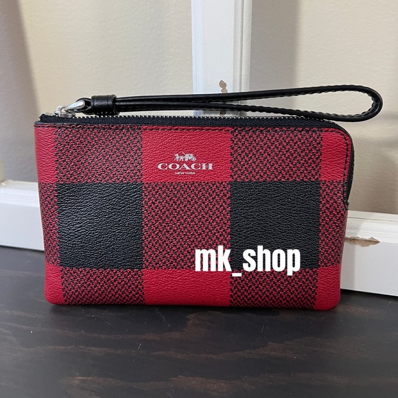 COACH Buffalo Plaid Corner Zip Wristlet - Picture 3 of 14